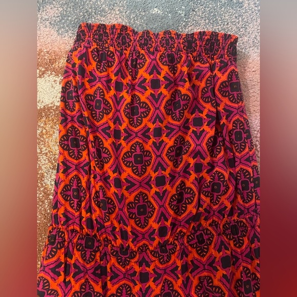 Banana Republic Strapless Patterned Jumpsuit Red Purple Navy Size 2 Pockets - Picture 2 of 6